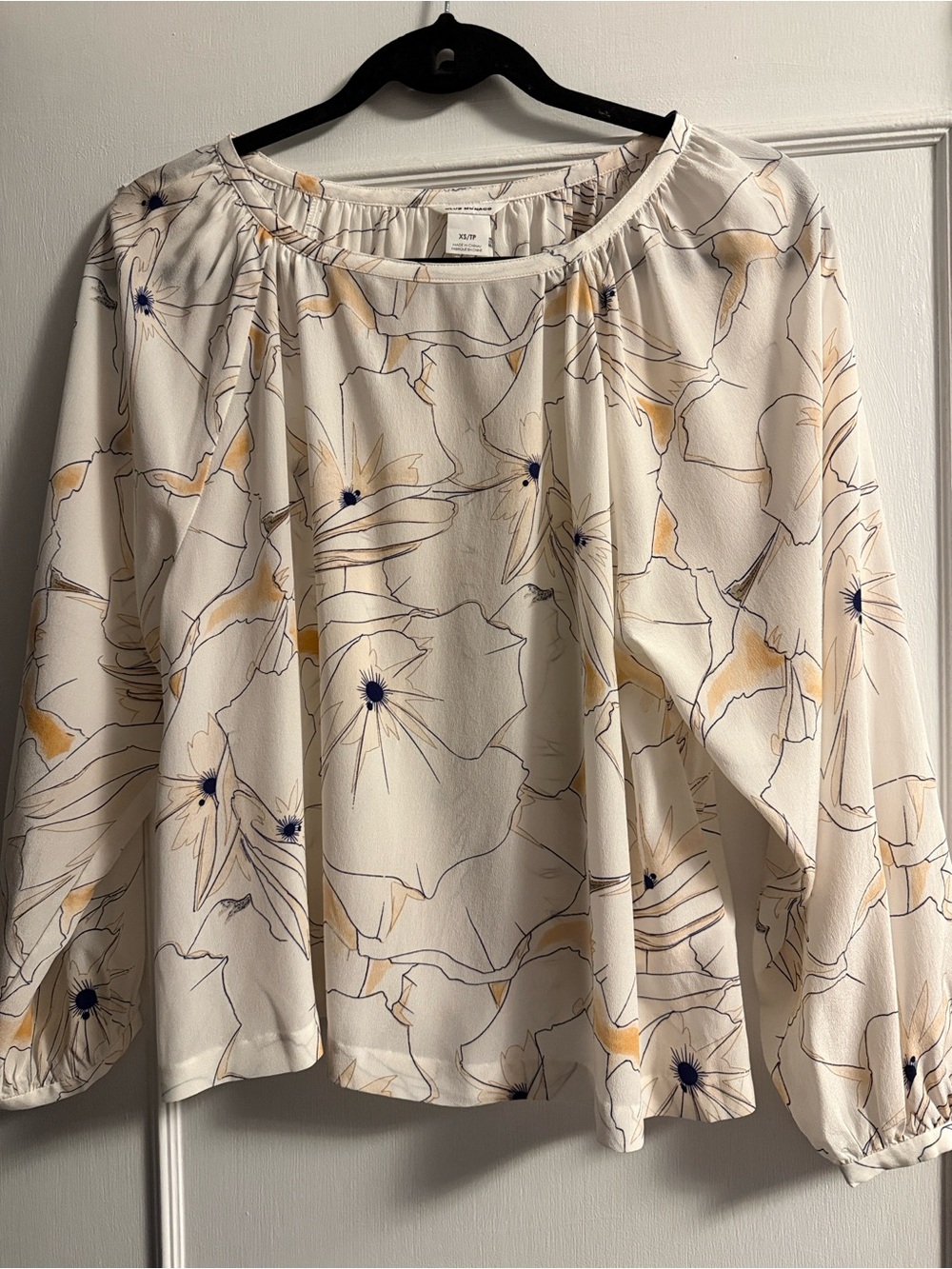 Club Monaco Silk Blouse with Navy & Yellow Accents